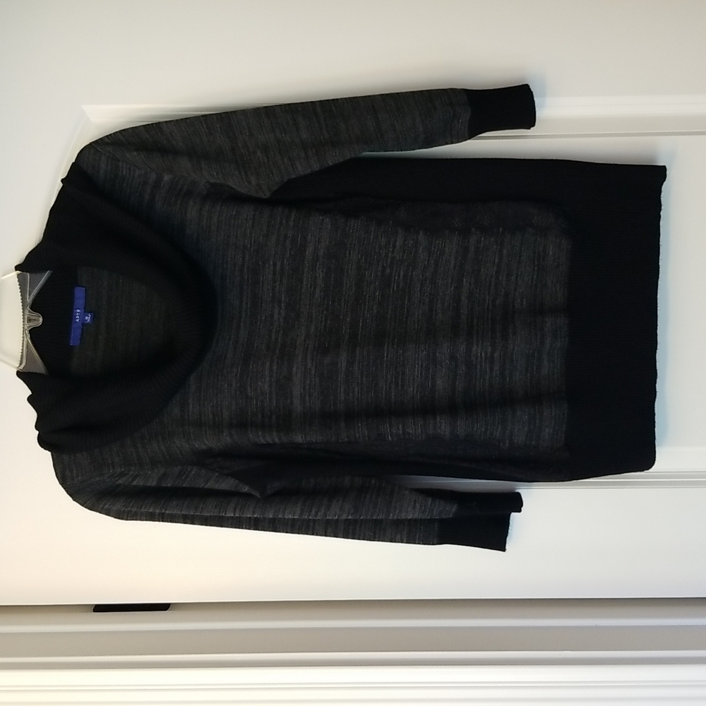 Black and gray cowl neck tunic sweater with lace